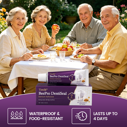 Timilk® BeePro DentiSeal Denture Adhesive🦷🐝💜 FDA Certified (Clinically Proven 96-Hour Lock Hold with Bee Propolis Gum Comfort for Secure, Comfortable & Zinc-Free Denture Fit)